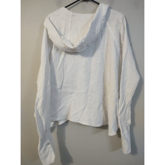 P.Cill Top Gauzy hooded Oversized shirt Size: Large Long Sleeve White Lightweigh - Picture 5 of 7